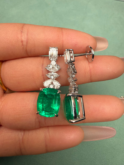 Pirmiana Hot Sale 10X12mm total 10.19ct Lab Grown Emerald Earrings 14K White Gold Girlfriend Gift