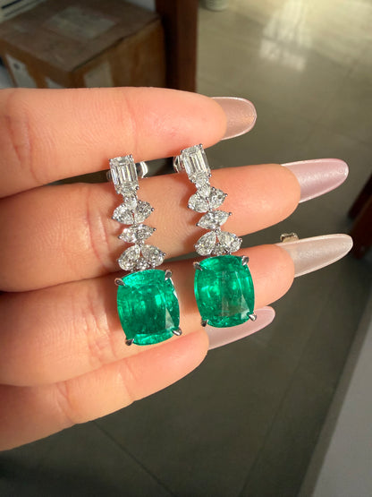Pirmiana Hot Sale 10X12mm total 10.19ct Lab Grown Emerald Earrings 14K White Gold Girlfriend Gift