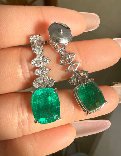 Pirmiana Hot Sale 10X12mm total 10.19ct Lab Grown Emerald Earrings 14K White Gold Girlfriend Gift
