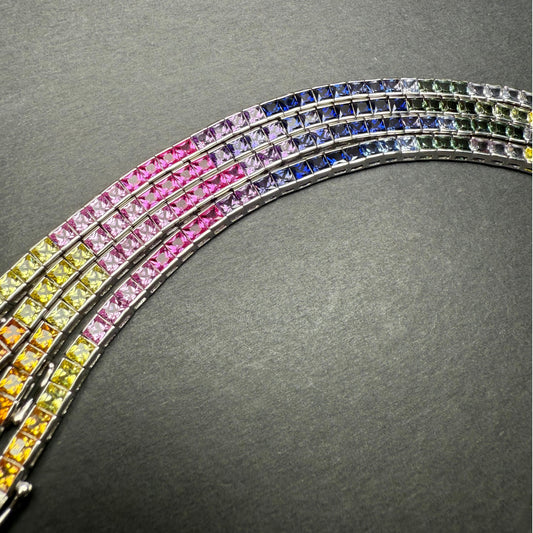 Pirmiana Hot Sale Rainbow Bracelet S925 Silver Setting 4x4mm Square Lab Created Sapphire Fashion Jewelry for Christmas Gifts