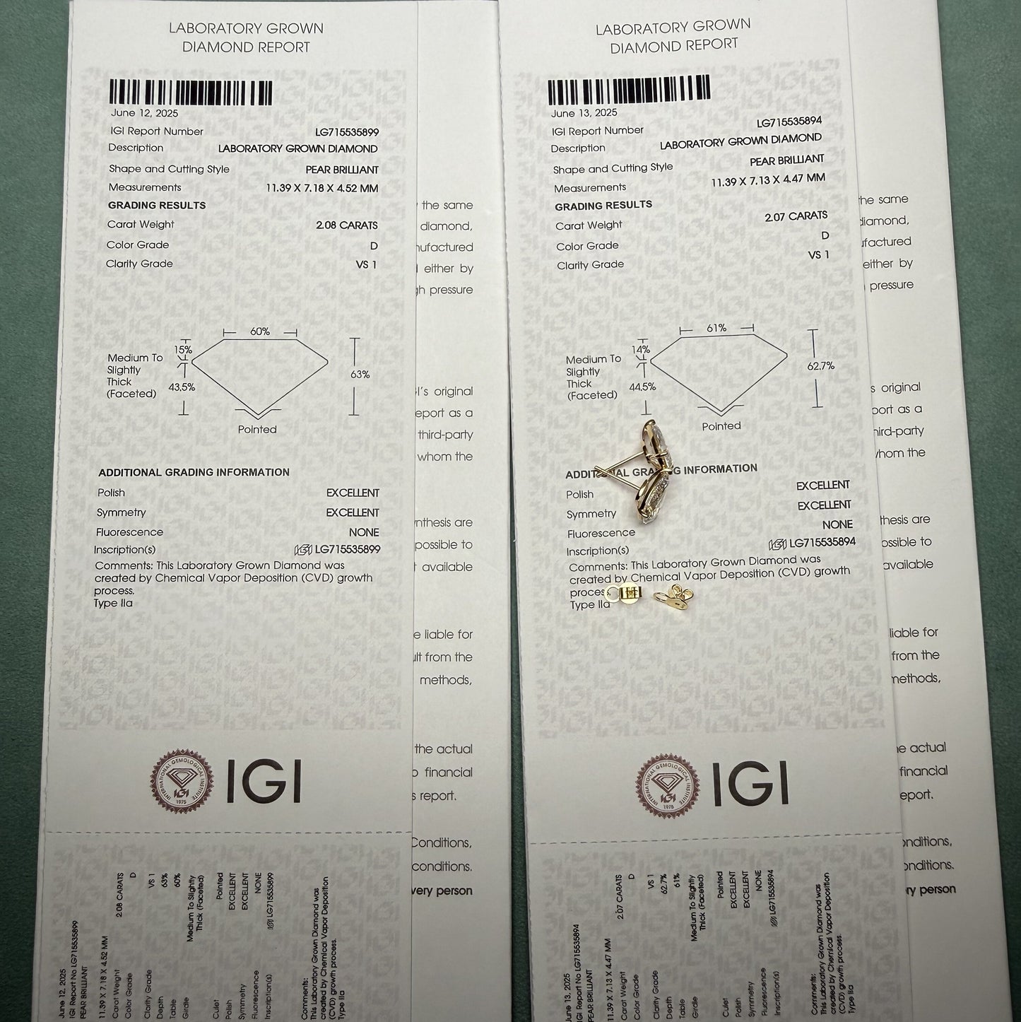 Pirmiana Jewelry Custom Design 18K Yellow Gold Earrings for Women 2ct each CVD Lab Grown Diamond Jewelry