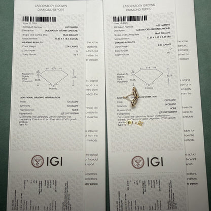 Pirmiana Jewelry Custom Design 18K Yellow Gold Earrings for Women 2ct each CVD Lab Grown Diamond Jewelry