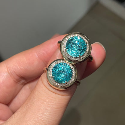 Pirmiana Custom Design 14k Yellow Gold Crush Ice Cut Lab Grown YAG Paraiba Color Ring