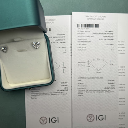 Pirmiana Cutomiezd 18K White Gold 2.5ct Heart Shape Lab Grown Diamond for Women Wedding Proposal earrings