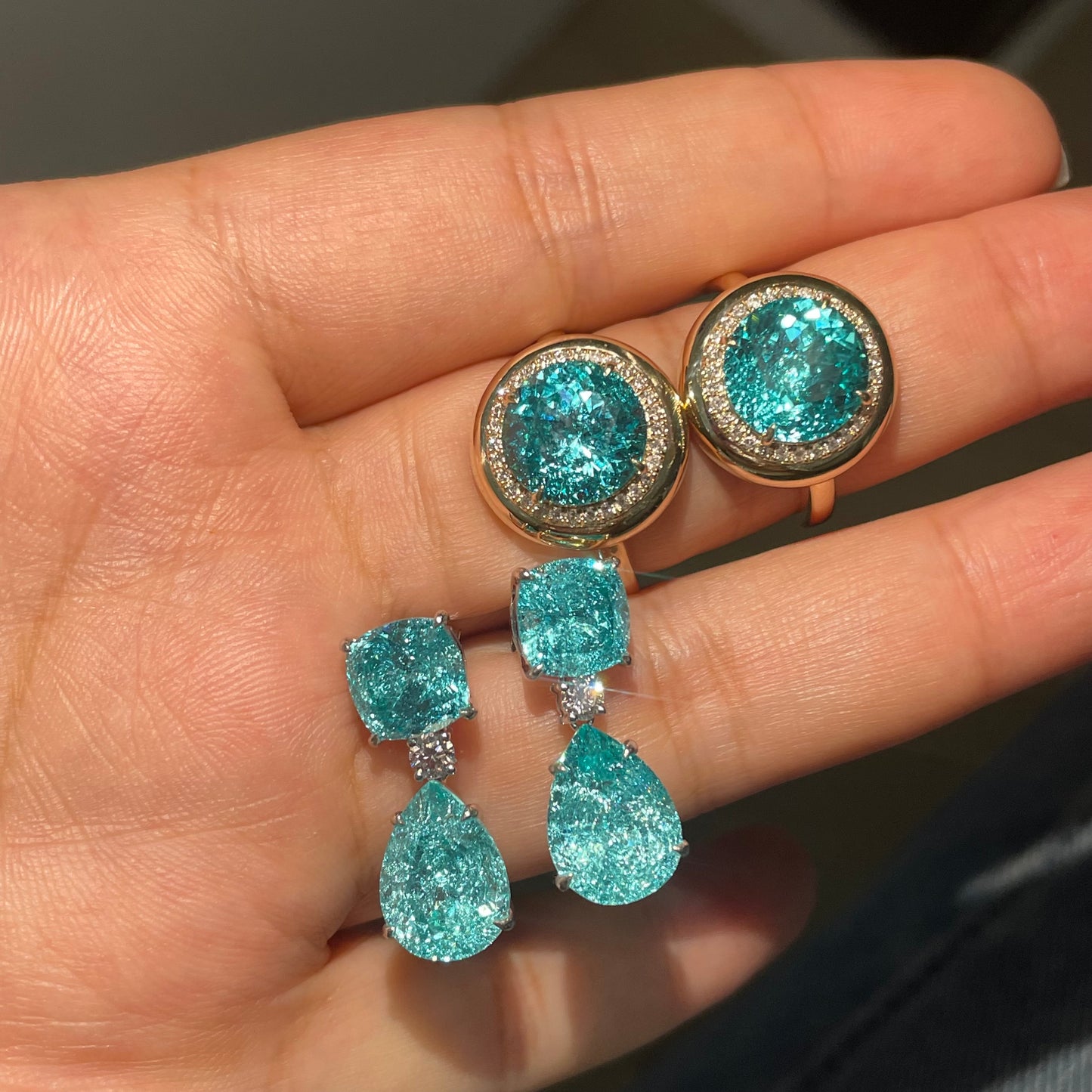 Pirmiana Custom Design 14k Yellow Gold Crush Ice Cut Lab Grown YAG Paraiba Color Ring