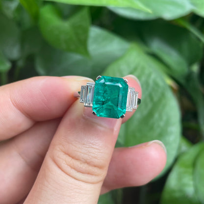 Pirmiana Custom Design 10k White Gold  Lab Grown Emerald With Diamonds Ring