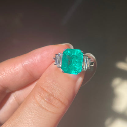 Pirmiana Custom Design 10k White Gold  Lab Grown Emerald With Diamonds Ring