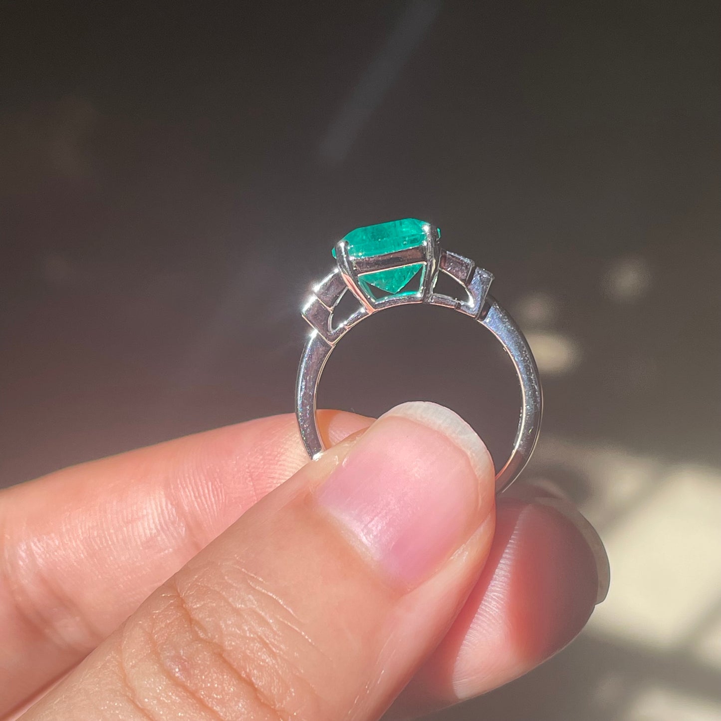 Pirmiana Custom Design 10k White Gold  Lab Grown Emerald With Diamonds Ring