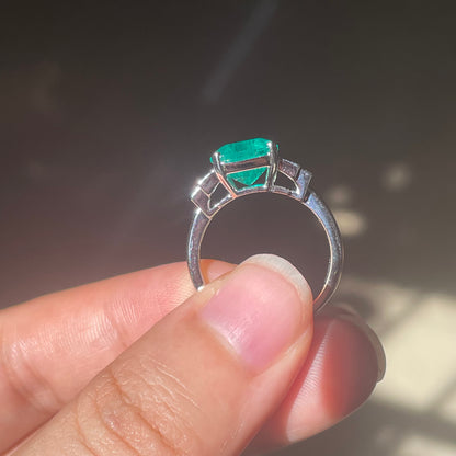 Pirmiana Custom Design 10k White Gold  Lab Grown Emerald With Diamonds Ring