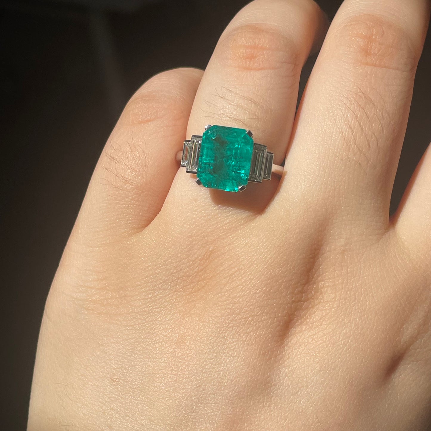 Pirmiana Custom Design 10k White Gold  Lab Grown Emerald With Diamonds Ring