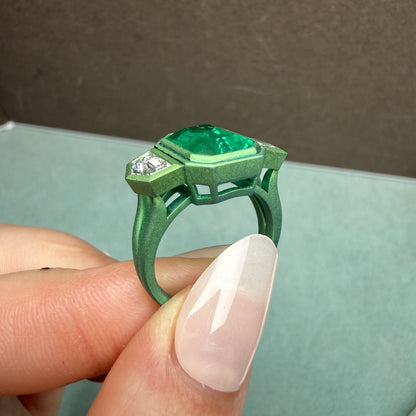 Pirmiana New Arrival Design Titanium Ring 3ct Lab Grown Emerald And D VVS Moissanite Girlfriend Gift