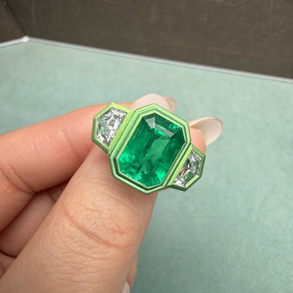 Pirmiana New Arrival Design Titanium Ring 3ct Lab Grown Emerald And D VVS Moissanite Girlfriend Gift