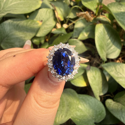 Pirmiana Custom Design 14k White Gold Ring for Women 9x11mm 5ct Lab Grown Sapphire And DEF HPHT Diamond Jewelry