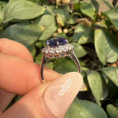 Pirmiana Custom Design 14k White Gold Ring for Women 9x11mm 5ct Lab Grown Sapphire And DEF HPHT Diamond Jewelry