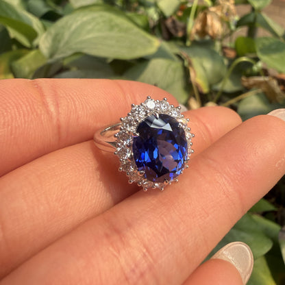 Pirmiana Custom Design 14k White Gold Ring for Women 9x11mm 5ct Lab Grown Sapphire And DEF HPHT Diamond Jewelry