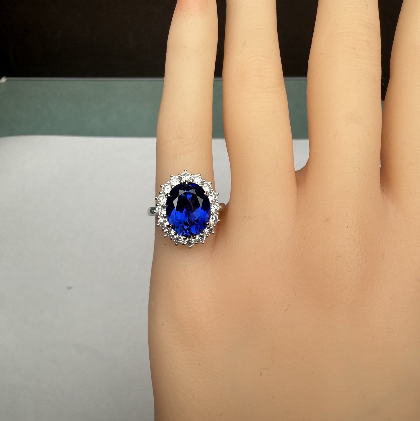 Pirmiana Custom Design 14k White Gold Ring for Women 9x11mm 5ct Lab Grown Sapphire And DEF HPHT Diamond Jewelry