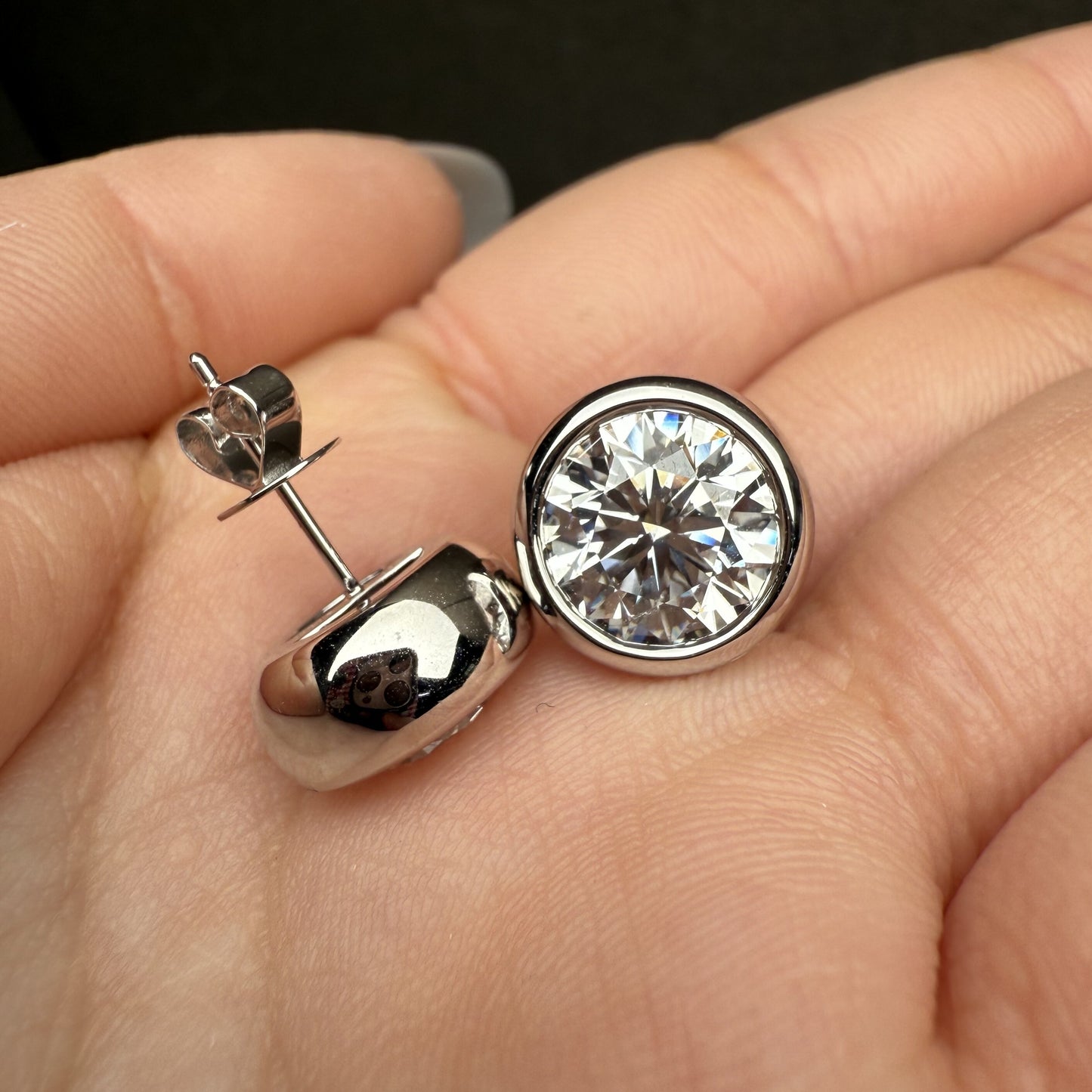 Pirmiana Custom Design 18K White Gold Bezal Earrings for Women 3ct E VS1 Lab Grown Diamond Jewelry