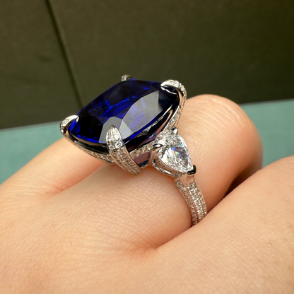 Pirmiana Custom Design 18k White Gold Ring for Women 19.95ct Lab Grown Sapphire And DEF HPHT Diamond Jewelry