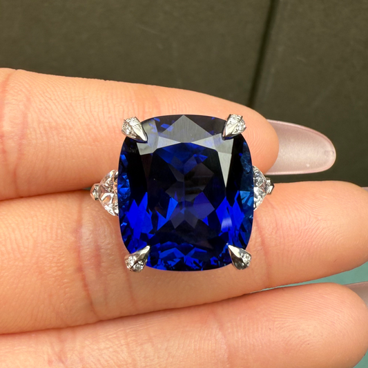 Pirmiana Custom Design 18k White Gold Ring for Women 19.95ct Lab Grown Sapphire And DEF HPHT Diamond Jewelry