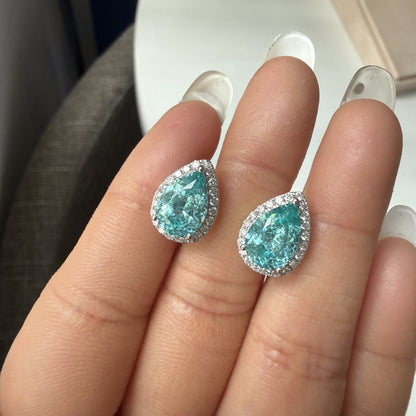 Primiana Classic Style 14K Gold Main Stone 7X10mm Pear Shape Lab Grow Paraiba Earrings Girlfriend Gif