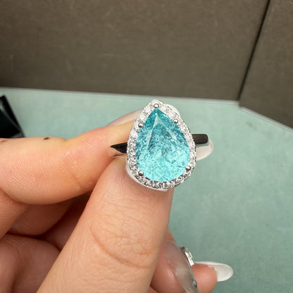 Pirmiana Custom Design 14k White Gold Ring for Women 6.46ct Lab Grown Paraiba And DEF CVD Diamond Jewelry