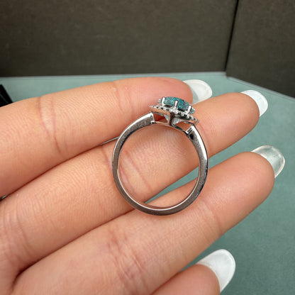 Pirmiana Custom Design 14k White Gold Ring for Women 6.46ct Lab Grown Paraiba And DEF CVD Diamond Jewelry
