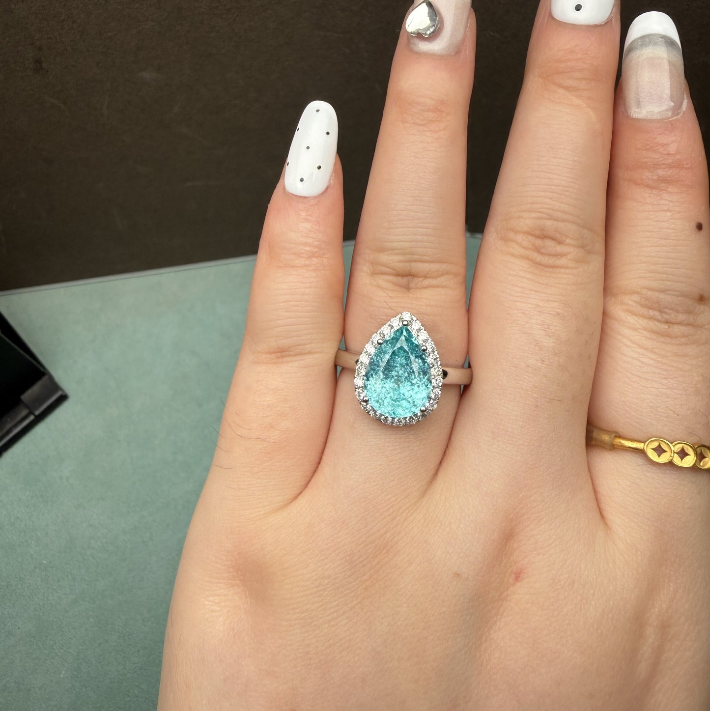 Pirmiana Custom Design 14k White Gold Ring for Women 6.46ct Lab Grown Paraiba And DEF CVD Diamond Jewelry