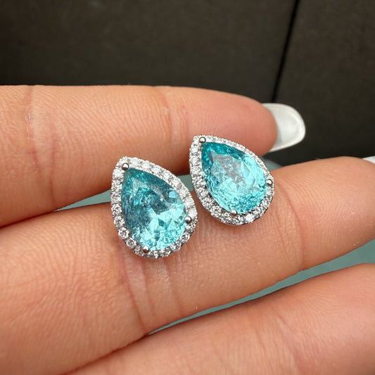 Primiana Classic Style 14K Gold Main Stone 7X10mm Pear Shape Lab Grow Paraiba Earrings Girlfriend Gif
