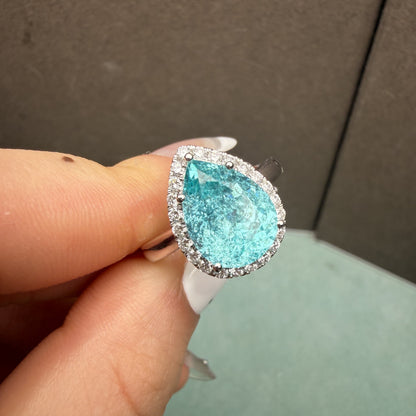 Pirmiana Custom Design 14k White Gold Ring for Women 6.46ct Lab Grown Paraiba And DEF CVD Diamond Jewelry