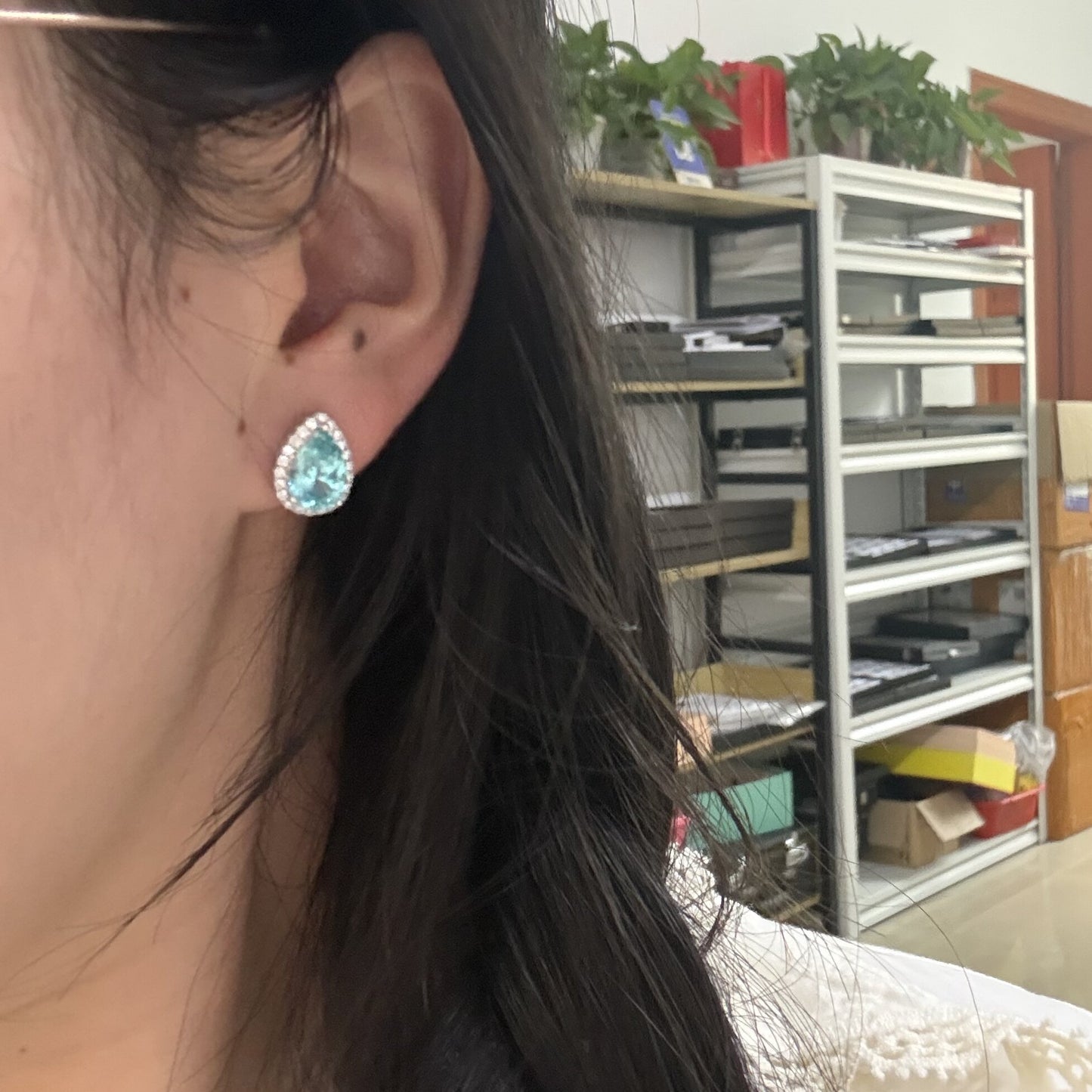 Primiana Classic Style 14K Gold Main Stone 7X10mm Pear Shape Lab Grow Paraiba Earrings Girlfriend Gif