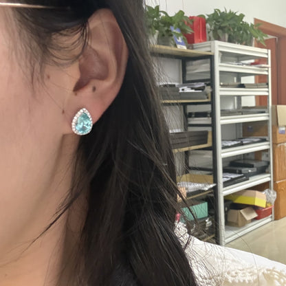 Primiana Classic Style 14K Gold Main Stone 7X10mm Pear Shape Lab Grow Paraiba Earrings Girlfriend Gif