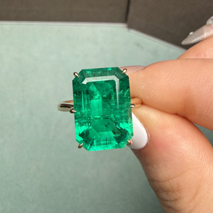Pirmiana Hot Sale Classic Design Lab Grown Emerald 14k Gold Rings 10X14MM 6.5ct Lab Grown Emerald Girlfriend Gift