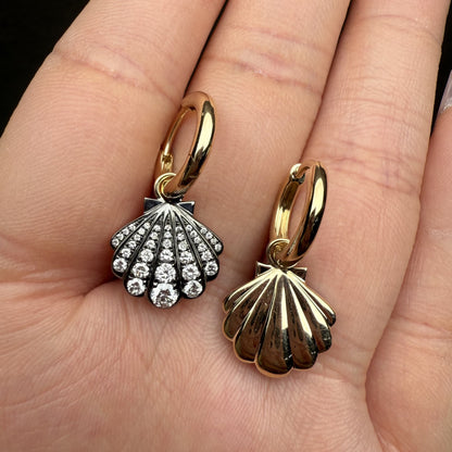 Pirmiana Custom Design 14K Yellow Gold Shell Earrings for Women HPHT Lab Grown Diamond Jewelry