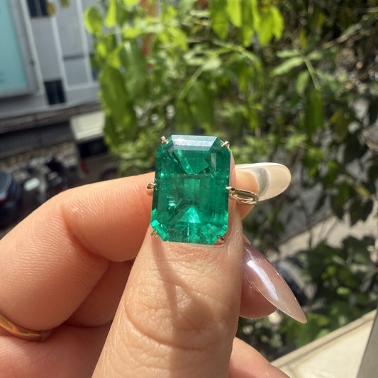 Pirmiana Hot Sale Classic Design Lab Grown Emerald 14k Gold Rings 10X14MM 6.5ct Lab Grown Emerald Girlfriend Gift