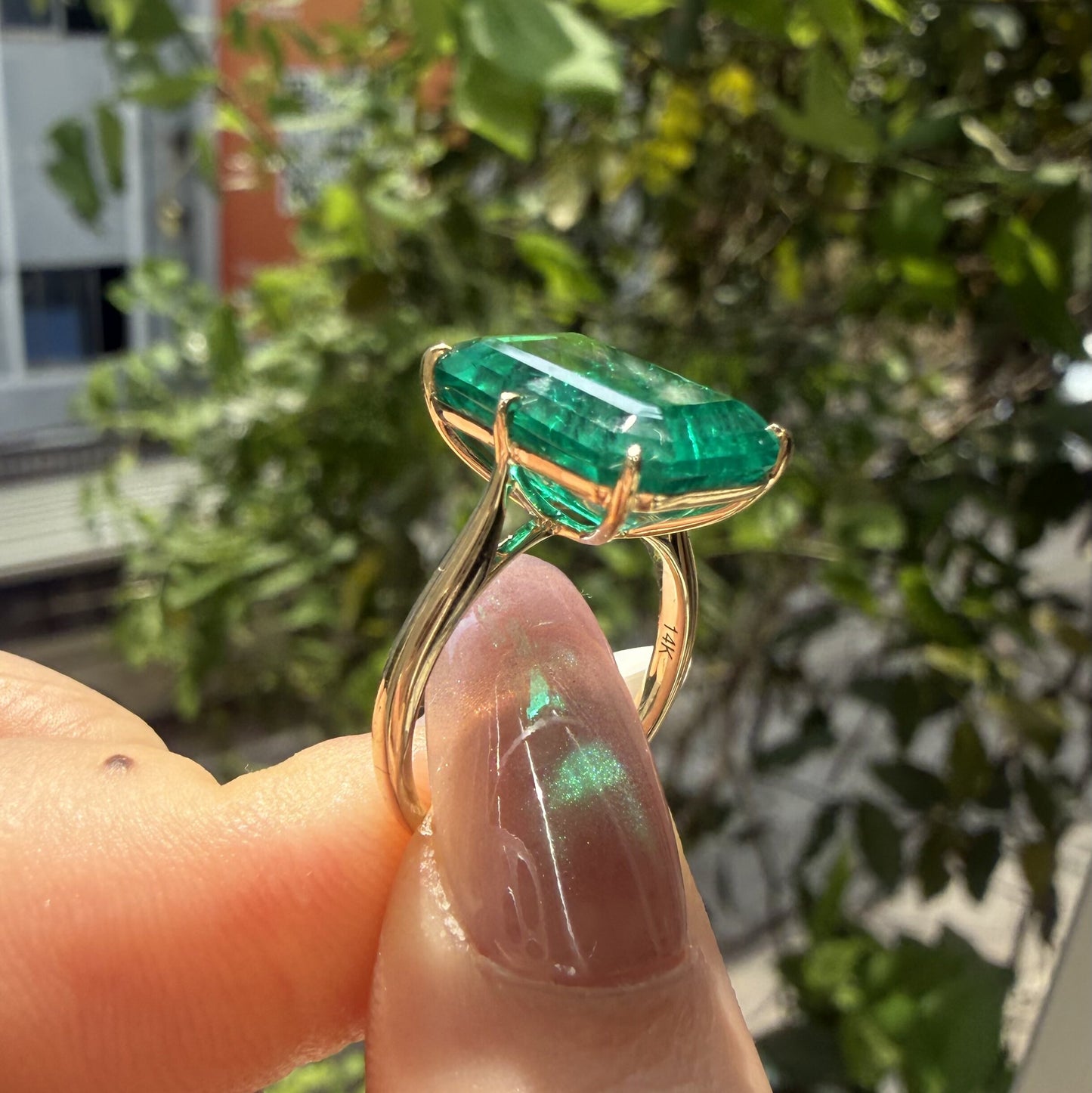 Pirmiana Hot Sale Classic Design Lab Grown Emerald 14k Gold Rings 10X14MM 6.5ct Lab Grown Emerald Girlfriend Gift