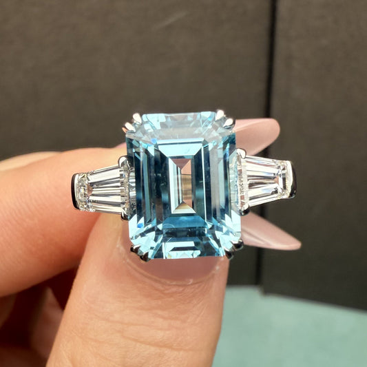 Pirmiana Custom Design 18k White Gold Ring for Women 5.03ct Lab Grown Aquamarine And DEF HPHT Diamond Jewelry