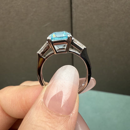 Pirmiana Custom Design 18k White Gold Ring for Women 5.03ct Lab Grown Aquamarine And DEF HPHT Diamond Jewelry