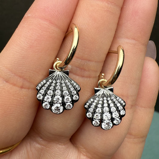 Pirmiana Custom Design 14K Yellow Gold Shell Earrings for Women HPHT Lab Grown Diamond Jewelry