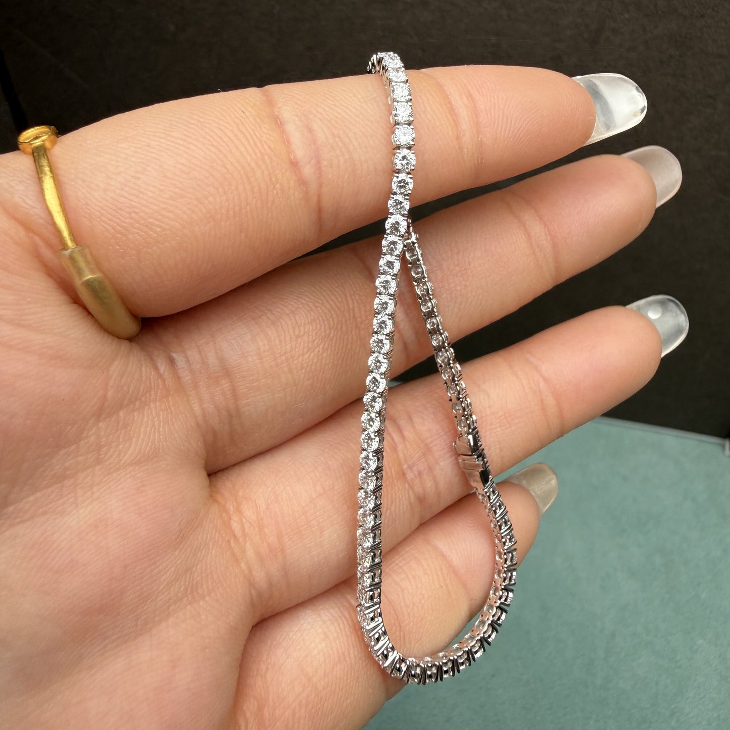Pirmiana Jewelry Customized Pear Shape 14K White Gold 2mm each 0.035ct DEF Each Lab Grown Diamond Eternity Bracelet Engagement for Women Fine Jewelry