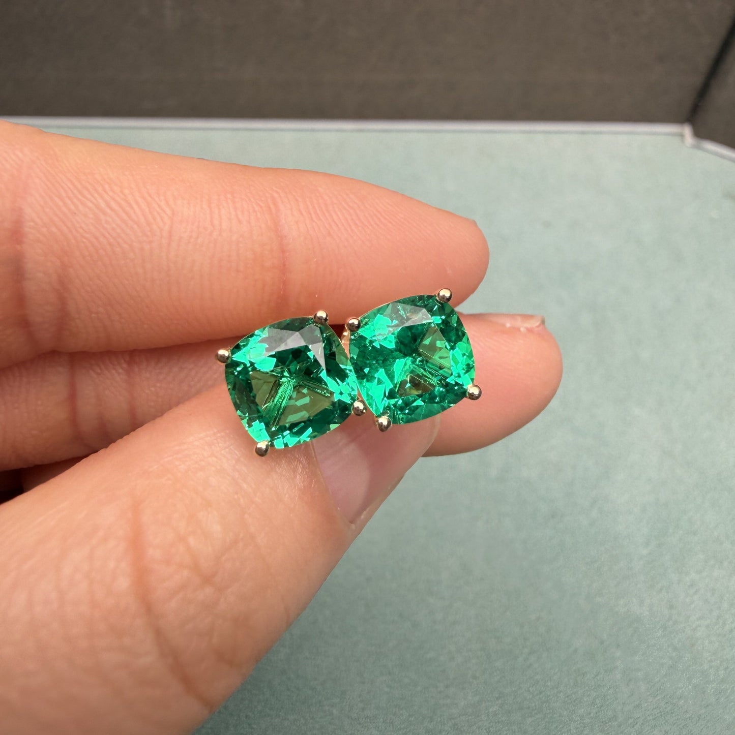 Pirmiana Hot Sale 8X8mm total 3.5ct Lab Grown Emerald Earrings 14K Yellow Gold Girlfriend Gift