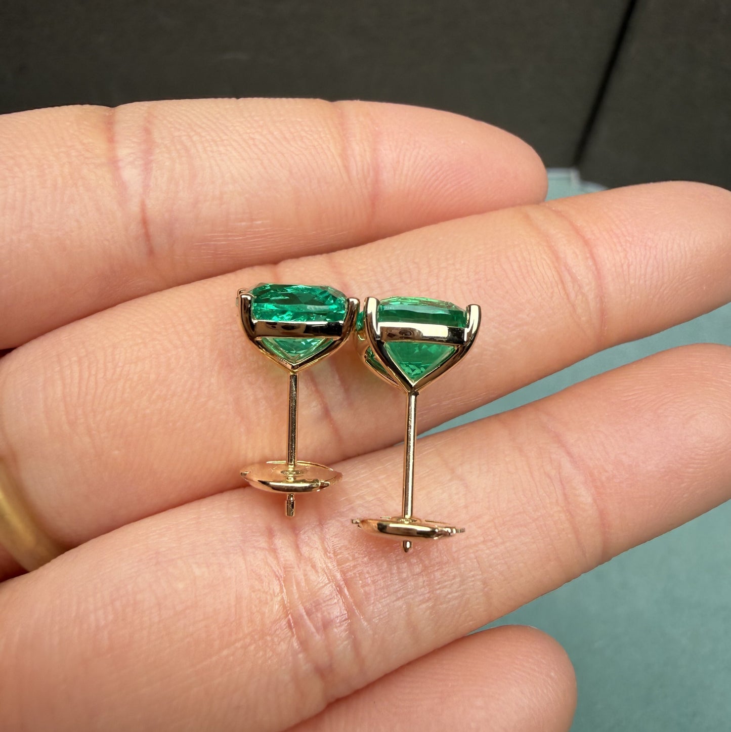 Pirmiana Hot Sale 8X8mm total 3.5ct Lab Grown Emerald Earrings 14K Yellow Gold Girlfriend Gift