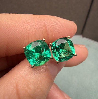 Pirmiana Hot Sale 8X8mm total 3.5ct Lab Grown Emerald Earrings 14K Yellow Gold Girlfriend Gift