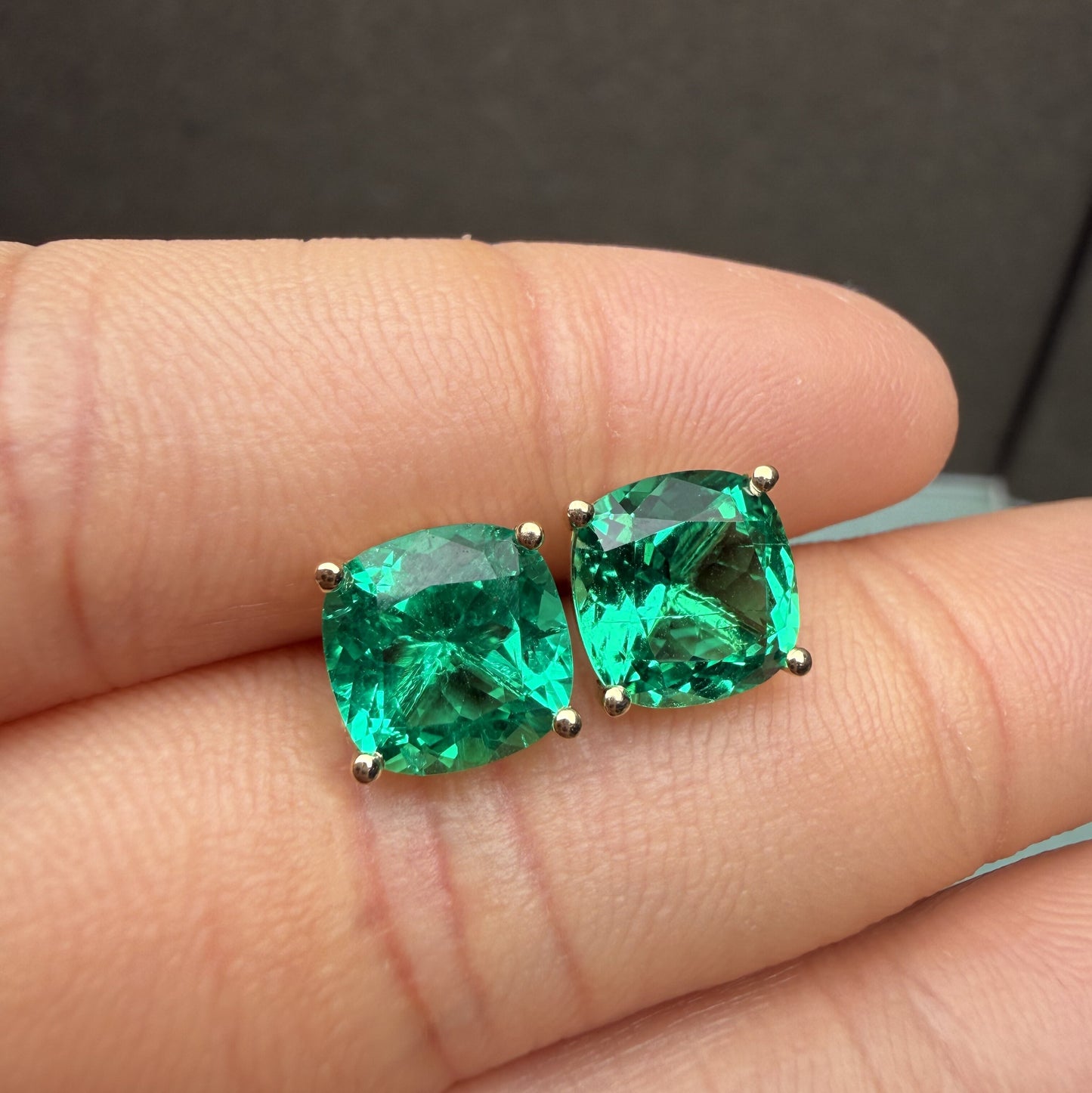 Pirmiana Hot Sale 8X8mm total 3.5ct Lab Grown Emerald Earrings 14K Yellow Gold Girlfriend Gift