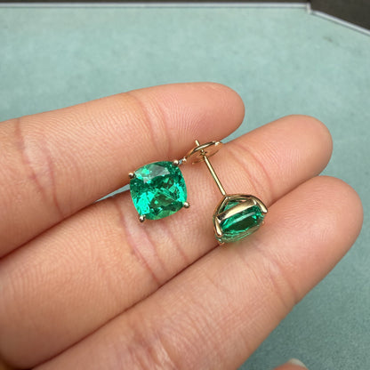 Pirmiana Hot Sale 8X8mm total 3.5ct Lab Grown Emerald Earrings 14K Yellow Gold Girlfriend Gift