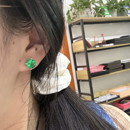 Pirmiana Hot Sale 8X8mm total 3.5ct Lab Grown Emerald Earrings 14K Yellow Gold Girlfriend Gift