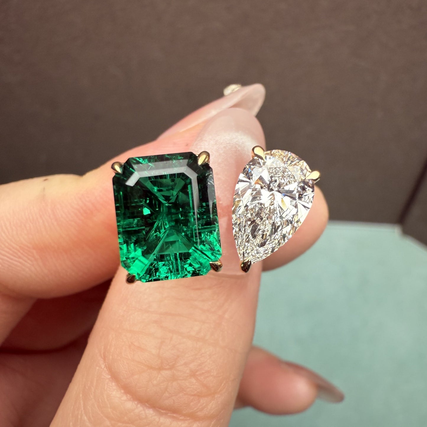 Pirmiana Jewelry Classic Ring 18K Yellow Gold 8x10mm 3ct Lab Grown Emerald With 1.5ct Lab Grown Diamond Engagement ring for Women