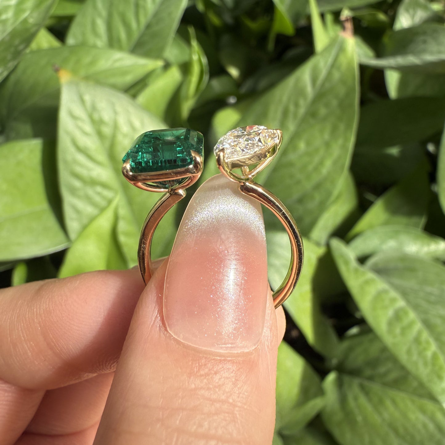 Pirmiana Jewelry Classic Ring 18K Yellow Gold 8x10mm 3ct Lab Grown Emerald With 1.5ct Lab Grown Diamond Engagement ring for Women