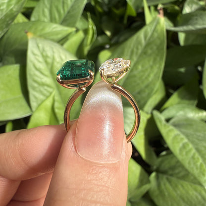 Pirmiana Jewelry Classic Ring 18K Yellow Gold 8x10mm 3ct Lab Grown Emerald With 1.5ct Lab Grown Diamond Engagement ring for Women