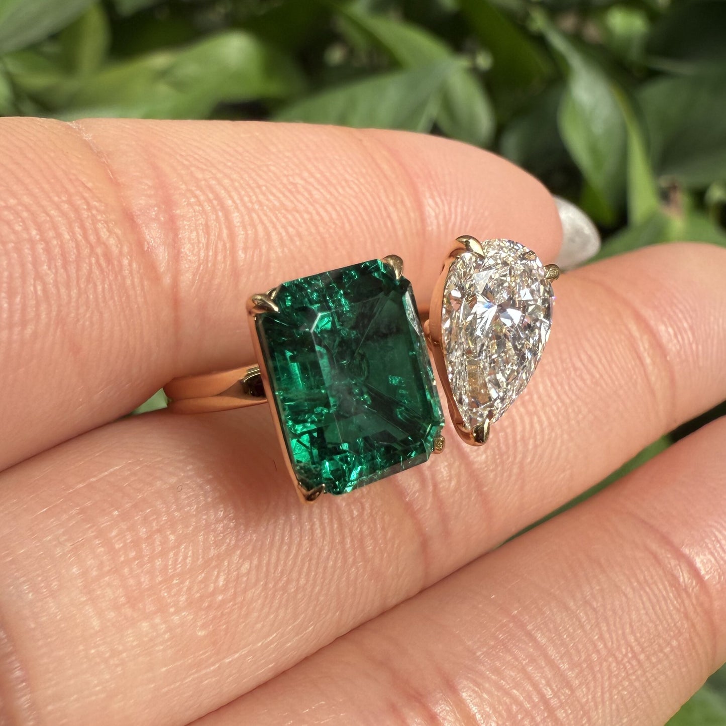 Pirmiana Jewelry Classic Ring 18K Yellow Gold 8x10mm 3ct Lab Grown Emerald With 1.5ct Lab Grown Diamond Engagement ring for Women