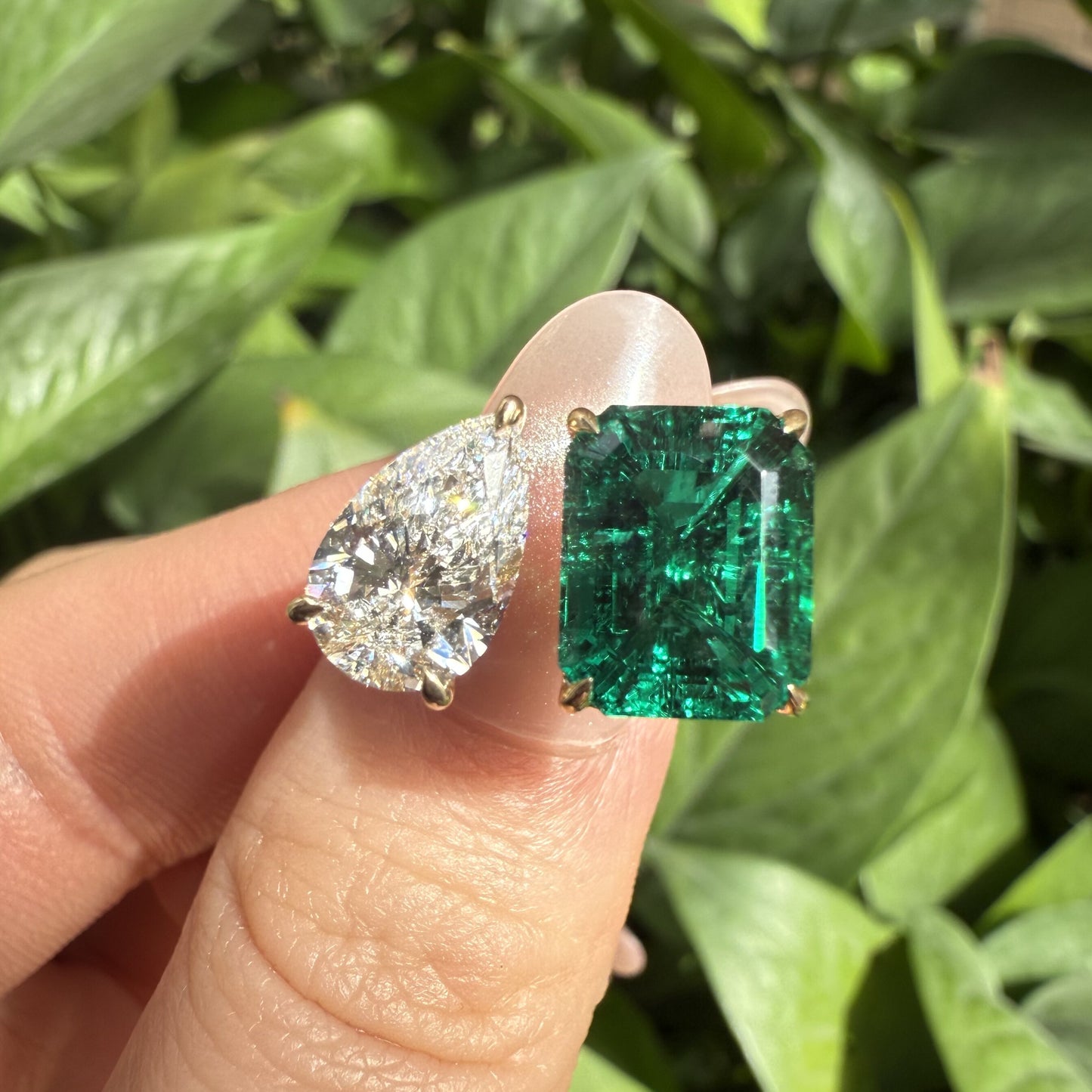 Pirmiana Jewelry Classic Ring 18K Yellow Gold 8x10mm 3ct Lab Grown Emerald With 1.5ct Lab Grown Diamond Engagement ring for Women